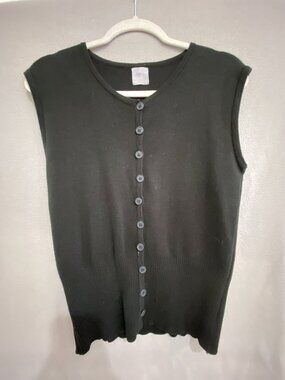 Tricot Black Ribbed Button Front Knit Top Sleeveless Cotton Sweater Vest Size L